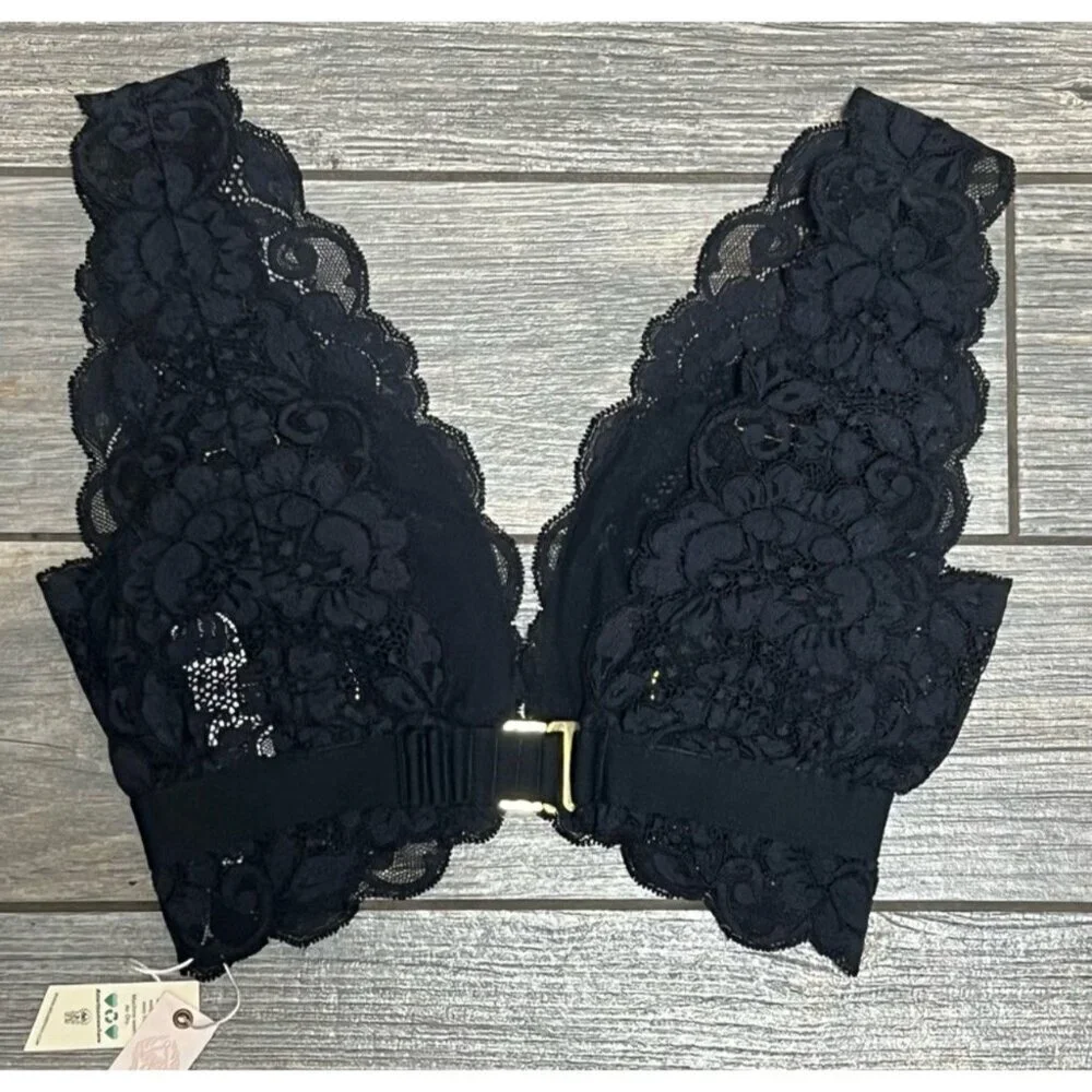 NWT $58 Free People X HAH Got Ur Back Bra XS Black Lace Bralette Adjustable